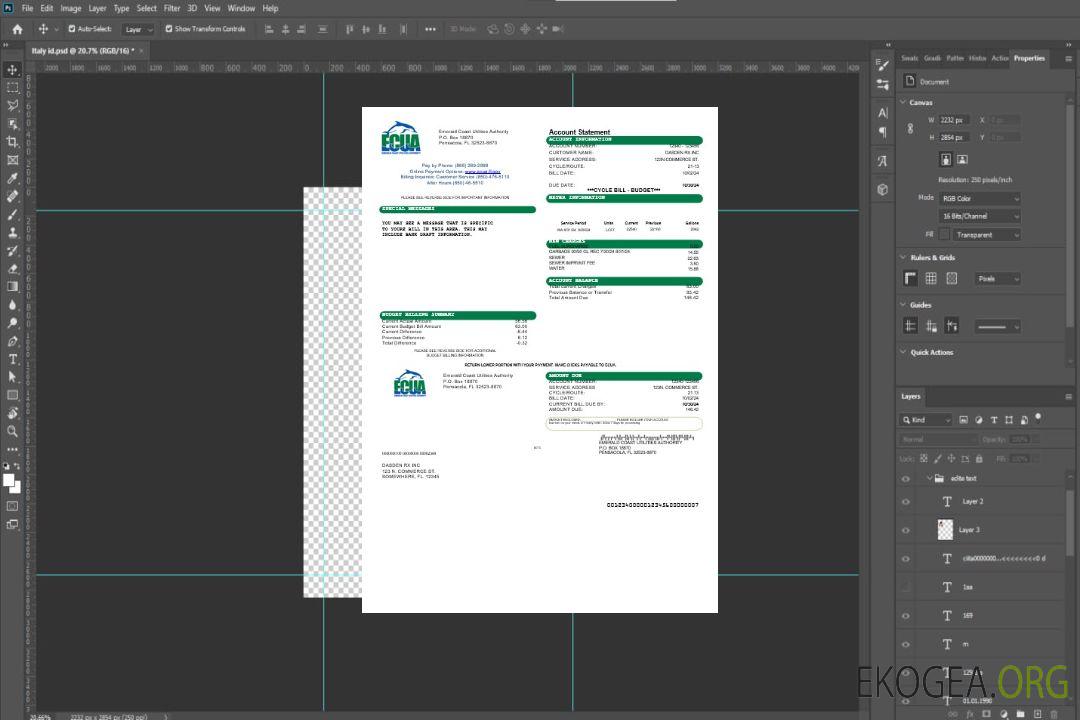 Modèle de facture de services publics pour les entreprises USA ECUA aux formats Word et PDF template Modèle de facture de services publics pour les entreprises USA ECUA aux formats Word et PDF template